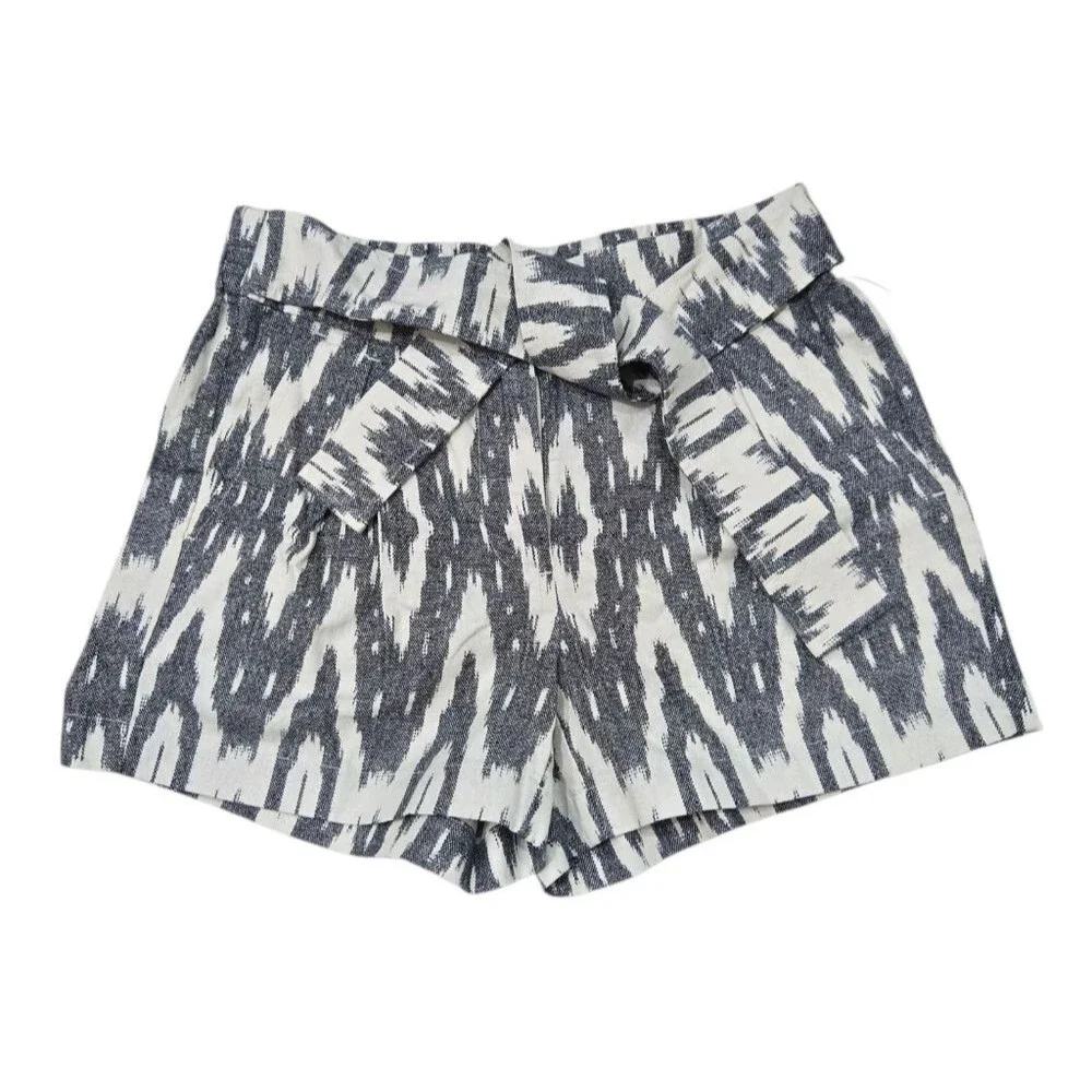 J. Crew Blue White Pattern Linen Cotton Blend Bow Tie Belt High Waist Shorts 00